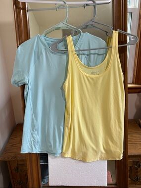 Athletic Light Blue Tee & No Boundaries Yellow Tank Top - Soft Casual Duo VG